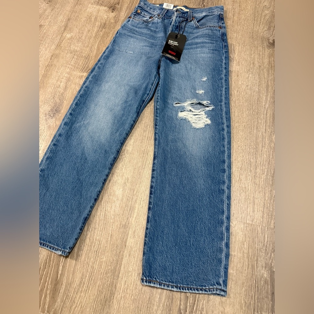 Levi’s Ribcage Straight Ankle Jeans Ultra High Rise Distressed Denim Medium Wash - Picture 3 of 11